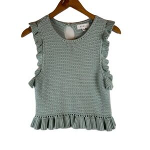 MABLE Sage Green Ruffle Crochet Knit Sleeveless Top Womens Small Cottagecore